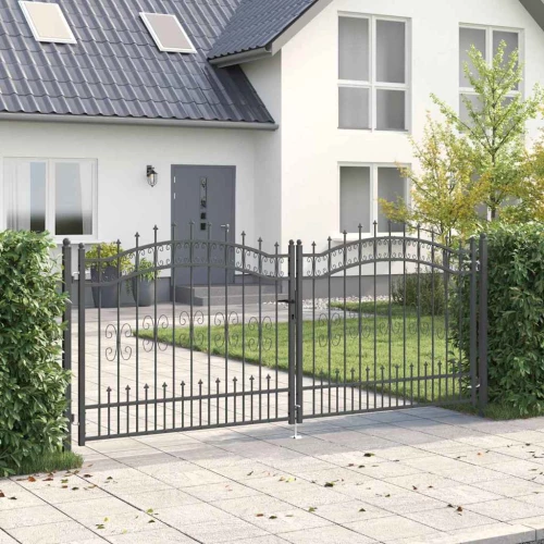 vidaXL Πύλη Φράχτη με Στρογγυλή Κορυφή Γκρι 305 x 125 εκ. Ατσάλι