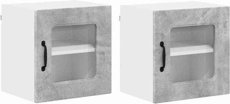 vidaXL Κρεμαστό ντουλάπι κουζίνας με ράφι 2 pcs Σκυρόδεμα Γκρι