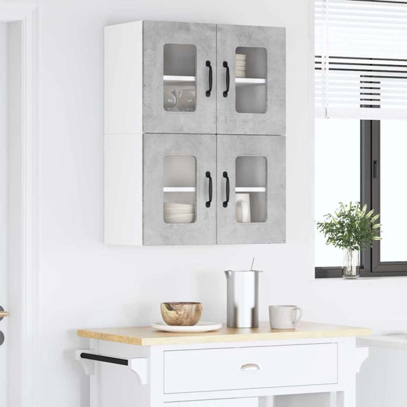 vidaXL Κρεμαστό ντουλάπι κουζίνας 2 pcs Σκυρόδεμα Γκρι 60 x 31 x 40 εκ
