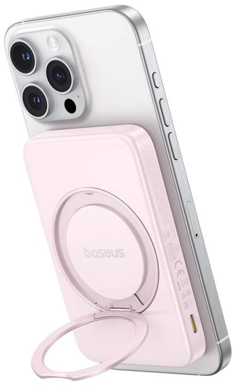 Baseus powerbank με βάση στήριξης PicoGo Qi2 5000mAh 20W (ροζ)