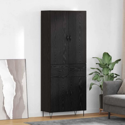 vidaXL Highboard με συρτάρι 2 pcs Μαύρη Οξυά Μηχανική ξυλεία και γυαλί