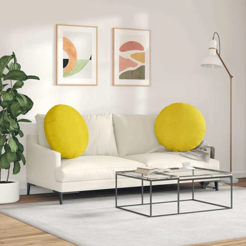 vidaXL Μαξιλάρια καθισμάτων 2 pcs Κίτρινο Ø80 x 29 εκ Βελούδο