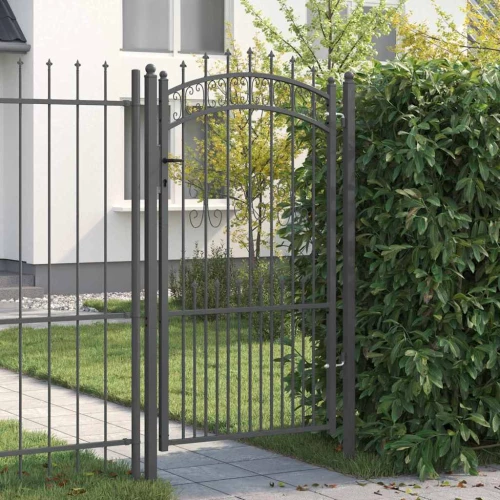 vidaXL Πύλη Φράχτη με Στρογγυλή Κορυφή Γκρι 103 x 175 cm Ατσάλι