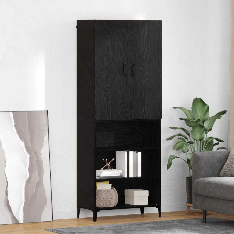 vidaXL Highboard Μαύρη Οξυά 69,5 x 34 x 180 εκ. Επεξεργασμένο ξύλο