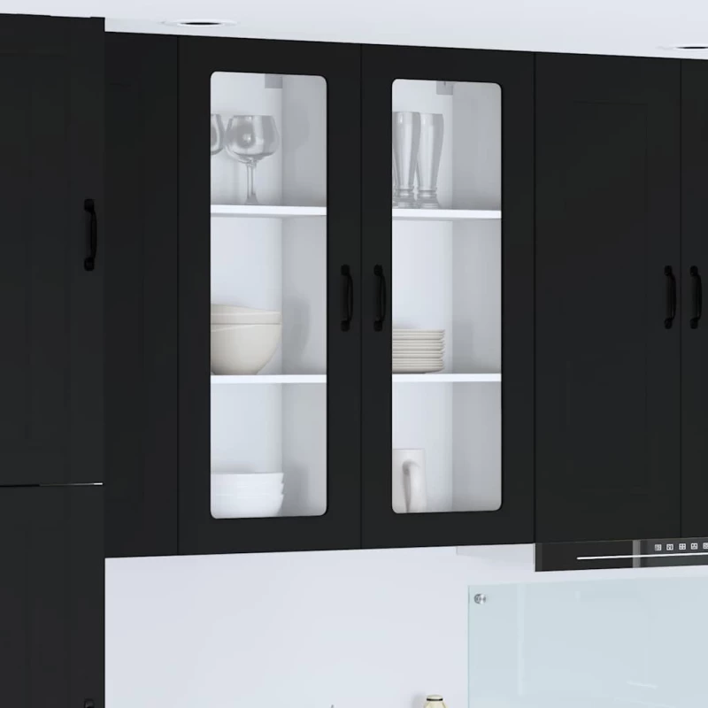 vidaXL Κρεμαστό ντουλάπι κουζίνας με ράφι Μαύρο 40 x 31 x 100 εκ.