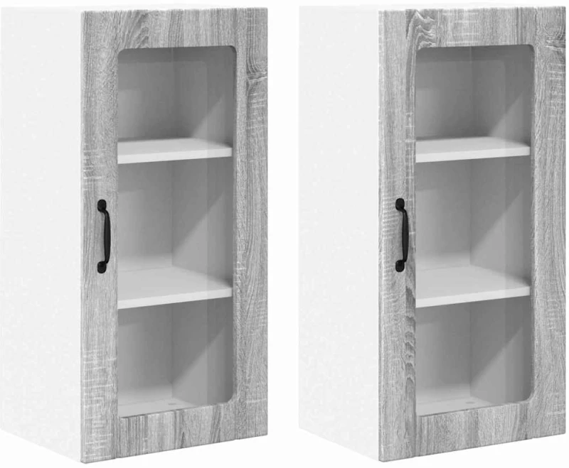 vidaXL Κρεμαστό ντουλάπι κουζίνας 2 pcs Γκρίζο Σονομα 40 x 31 x 80 εκ.