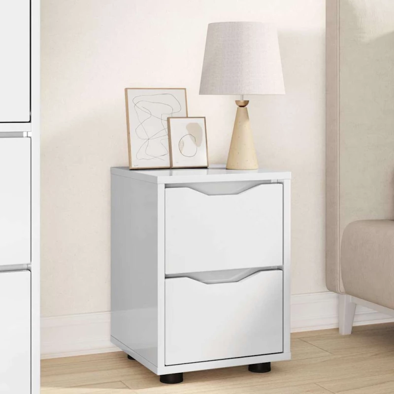 vidaXL Κομοδίνα 2 pcs Υψηλής γυαλάδας λευκό 30,5 x 30 x 43 εκ