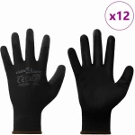 vidaXL Γάντια Εργασίας 12 pcs Μαύρο 8 / m Πολυεστέρας