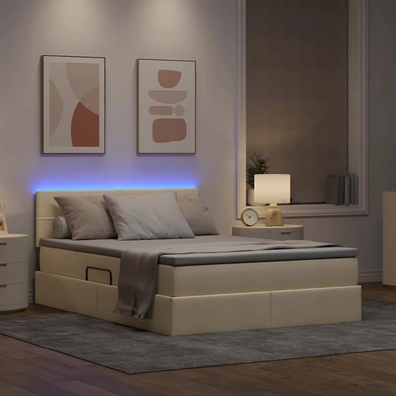vidaXL Κρεβάτι με φώτα λωρίδας LED Κρέμ 140 x 200 cm ύφασμα