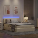 vidaXL Κρεβάτι με φώτα λωρίδας LED Κρέμ 140 x 200 cm ύφασμα