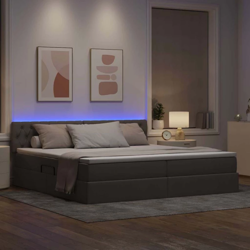 vidaXL Κρεβάτι με αποθηκευτικό χώρο και LED Taupe 200 x 200 cm