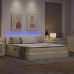 vidaXL Κρεβάτι με αποθηκευτικό χώρο και LED Κρέμ 180 x 200 cm