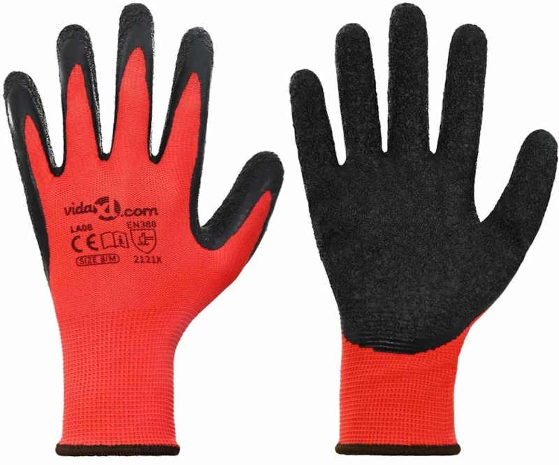 vidaXL Γάντια Εργασίας 24 pcs Κόκκινο και Μαύρο 8 / m