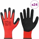 vidaXL Γάντια Εργασίας 24 pcs Κόκκινο και Μαύρο 8 / m