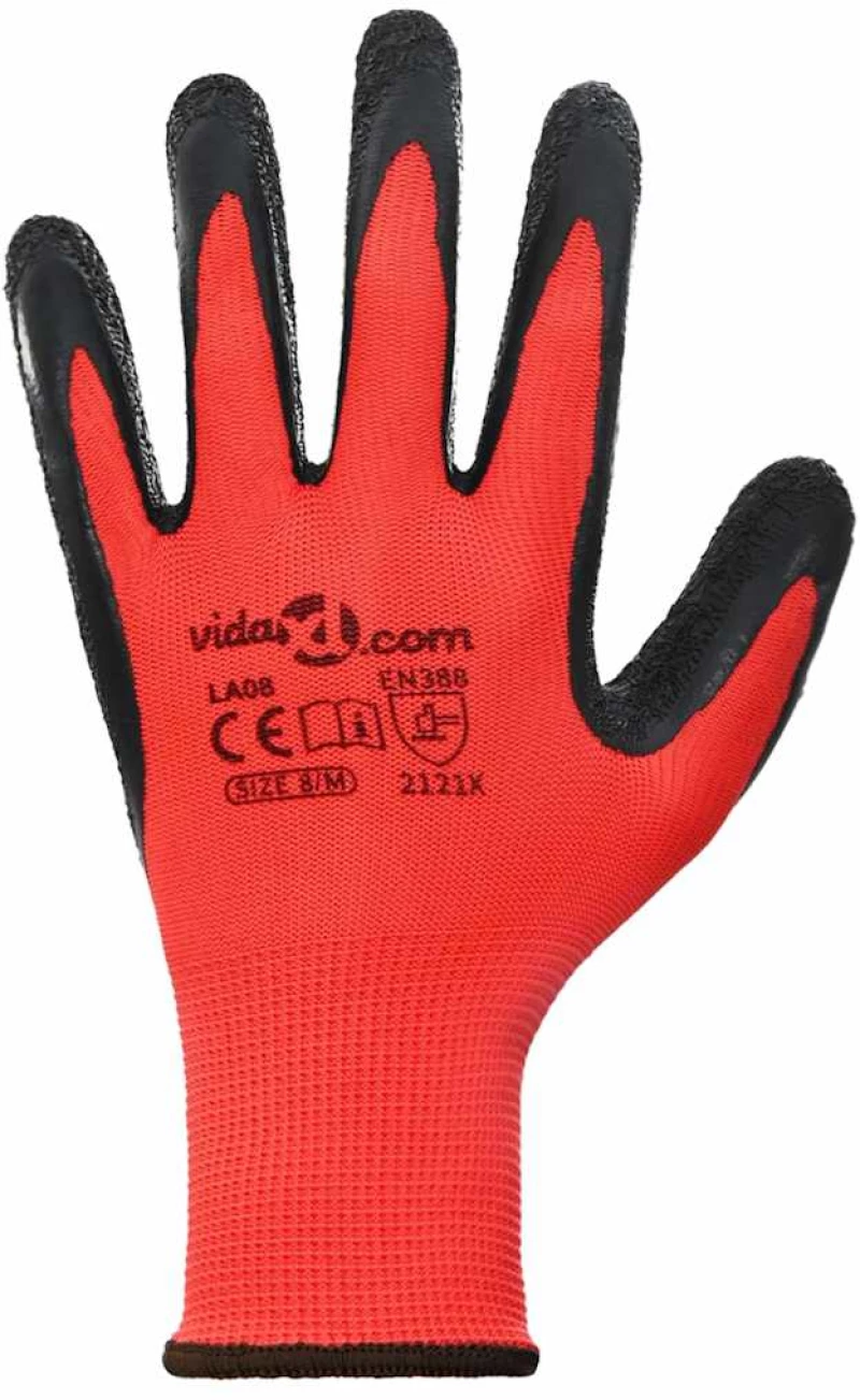 vidaXL Γάντια Εργασίας 24 pcs Κόκκινο και Μαύρο 8 / m