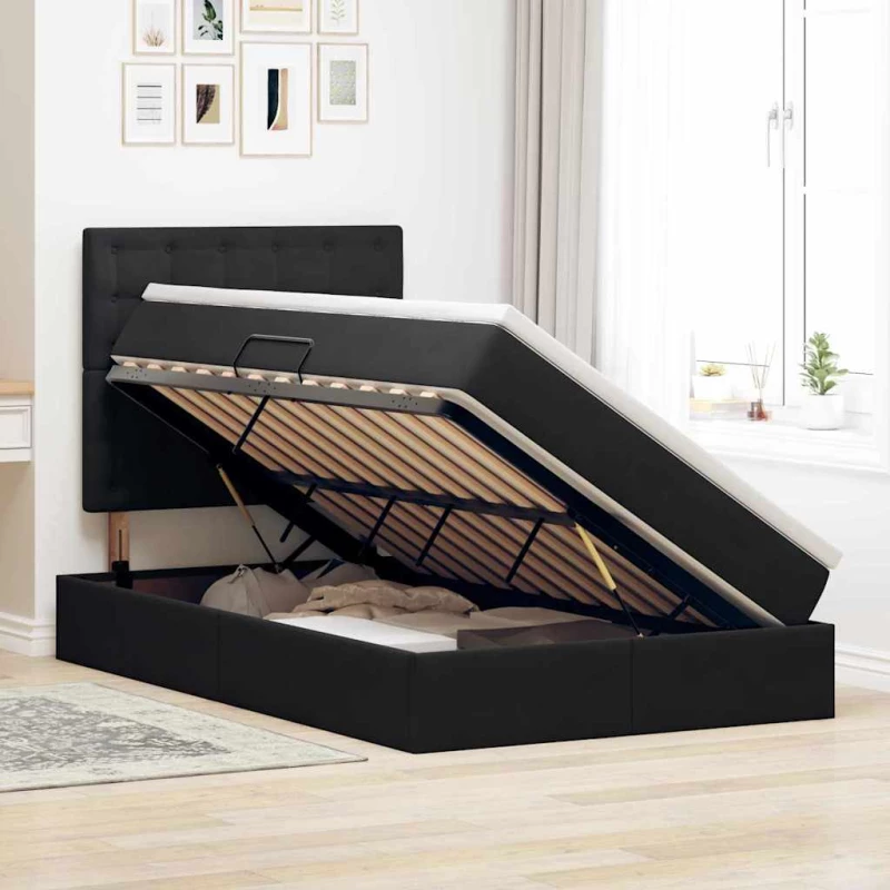 vidaXL Κρεβάτι με αποθηκευτικό χώρο και LED Μαύρο 120 x 200 cm Βελούδο