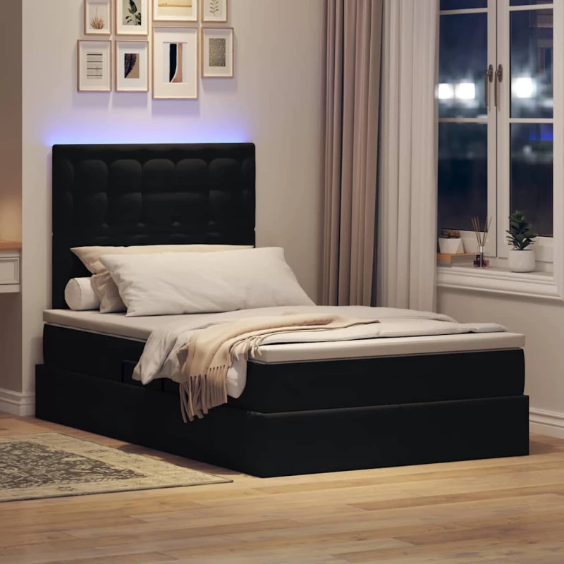 vidaXL Κρεβάτι με αποθηκευτικό χώρο και LED Μαύρο 120 x 200 cm Βελούδο