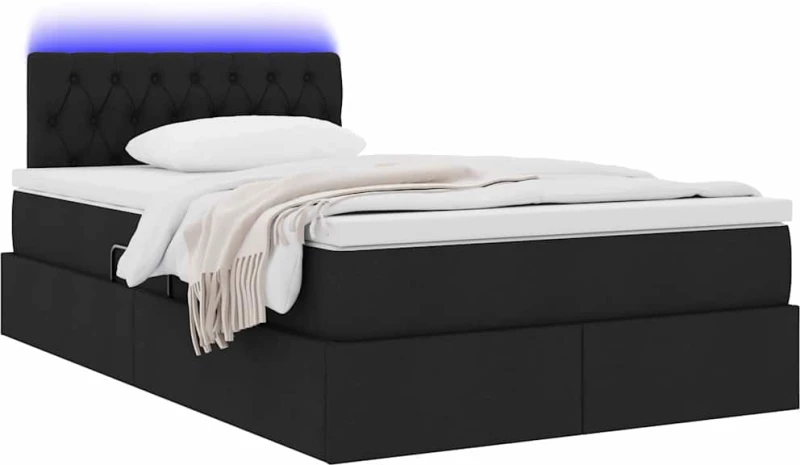 vidaXL Κρεβάτι με αποθηκευτικό χώρο και LED Μαύρο 120 x 200 cm