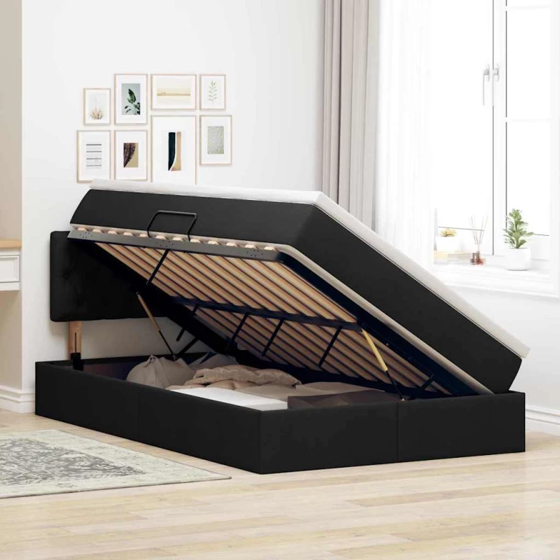 vidaXL Κρεβάτι με αποθηκευτικό χώρο και LED Μαύρο 120 x 200 cm