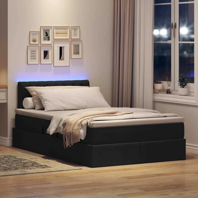 vidaXL Κρεβάτι με αποθηκευτικό χώρο και LED Μαύρο 120 x 200 cm
