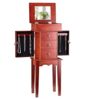VEVOR Jewelry Cabinet Armoire, Standing Wood Jewelry Storage Chest with 3 Drawers, Flip Top Mirror, 4 Top Storage Compartments, Zinc Alloy Handles, 2 Side Doors with 6 Necklace Hooks