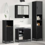 vidaXL Σετ Επίπλων Μπάνιου με ράφι 3 pcs Μαύρη Οξυά Επεξεργασμένο ξύλο