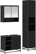 vidaXL Σετ Επίπλων Μπάνιου με ράφι 3 pcs Μαύρη Οξυά Επεξεργασμένο ξύλο