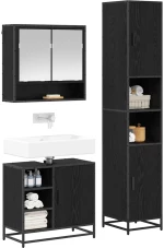 vidaXL Σετ Επίπλων Μπάνιου με ράφι 3 pcs Μαύρη Οξυά Επεξεργασμένο ξύλο