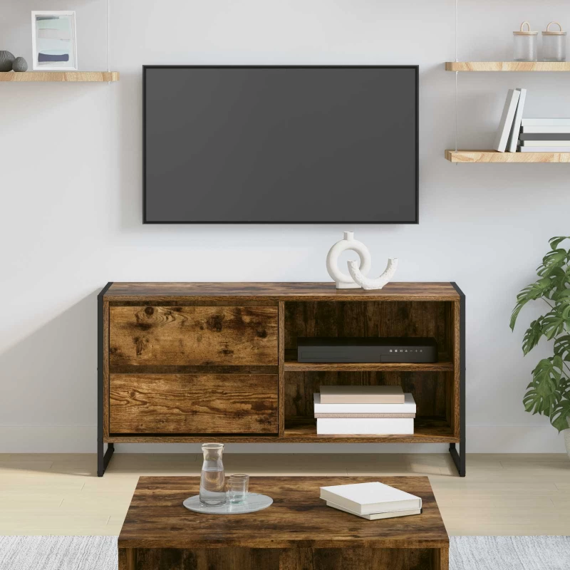 vidaXL Ντουλάπι TV Καπνιστό Δρύς 100 x 36 x 49,5 εκ Επεξεργασμένο ξύλο