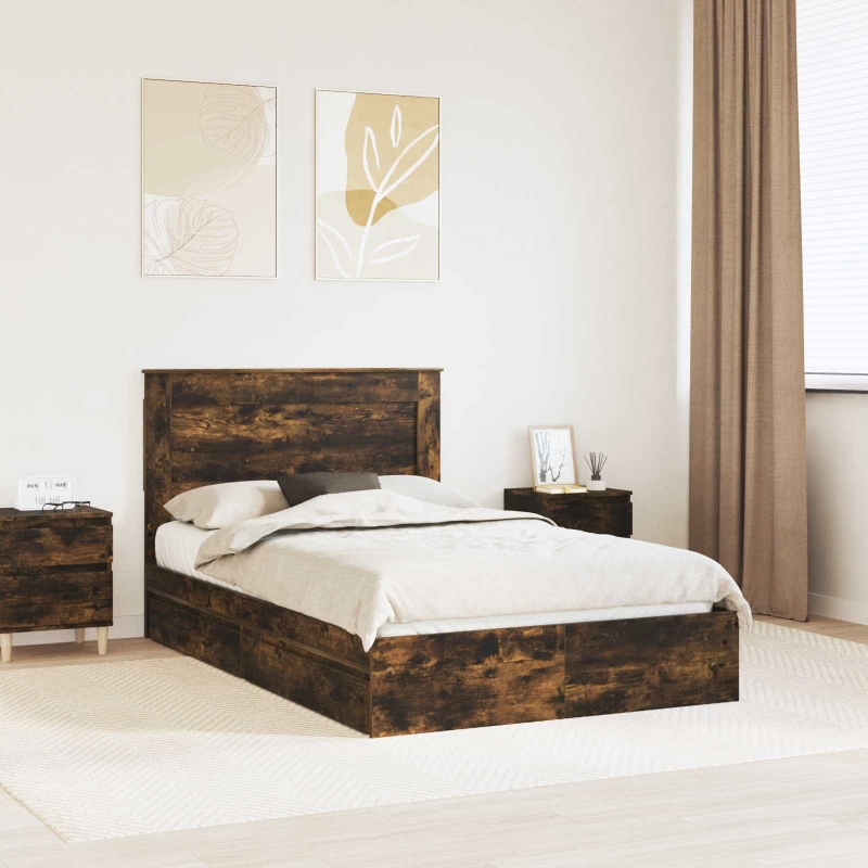 vidaXL Κρεβάτι Αποθήκης Καπνιστό Δρύς 135 x 190 cm Επεξεργασμένο ξύλο