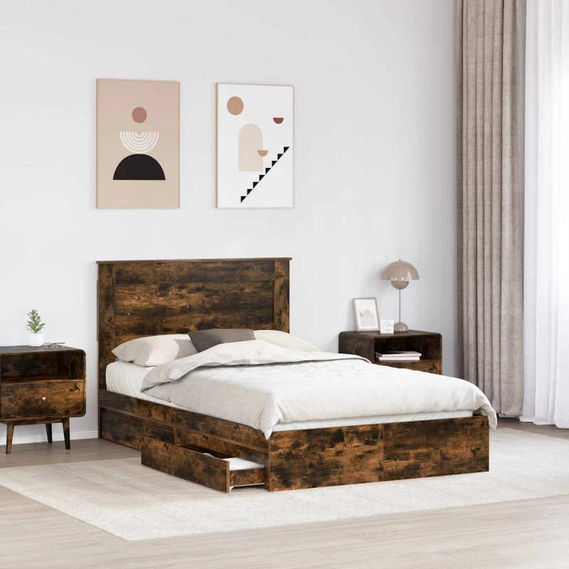 vidaXL Κρεβάτι Αποθήκης Καπνιστό Δρύς 135 x 190 cm Επεξεργασμένο ξύλο