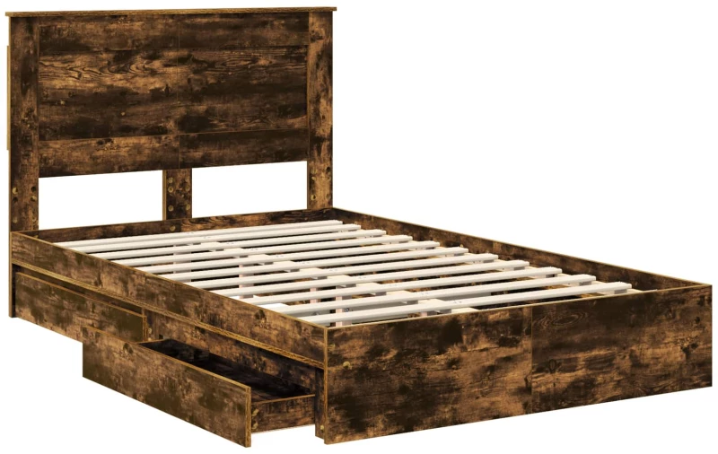 vidaXL Κρεβάτι Αποθήκης Καπνιστό Δρύς 135 x 190 cm Επεξεργασμένο ξύλο
