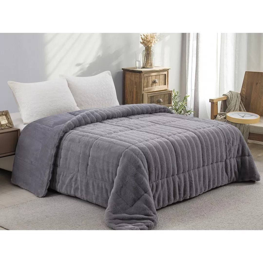 ΚΟΥΒΕΡΤΟΠΑΠΛΩΜΑ ΓΟΥΝΑ/FLANNEL ΥΠΕΡΔΙΠΛΟ 220X240 ADAM HOME (920) GREY - 220X240