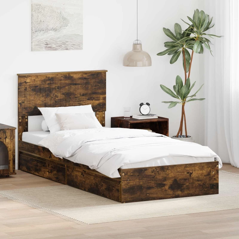 vidaXL Κρεβάτι Αποθήκης Καπνιστό Δρύς 90 x 200 cm Επεξεργασμένο ξύλο
