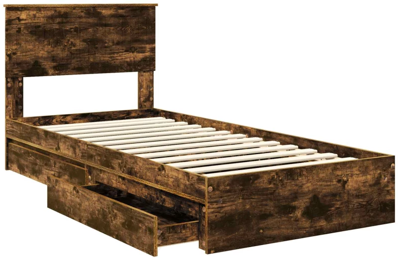 vidaXL Κρεβάτι Αποθήκης Καπνιστό Δρύς 90 x 200 cm Επεξεργασμένο ξύλο