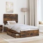 vidaXL Κρεβάτι Αποθήκης Καπνιστό Δρύς 90 x 200 cm Επεξεργασμένο ξύλο