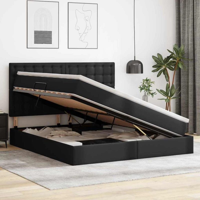 vidaXL Κρεβάτι Αποθήκης με στρώμα Μαύρο 160 x 200 cm Τεχνητό Δέρμα