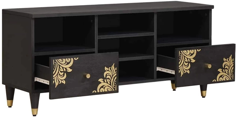 vidaXL Ντουλάπι TV με ράφι Μαύρο 100 x 33 x 46 εκ Στερεό ξύλο μάνγκο