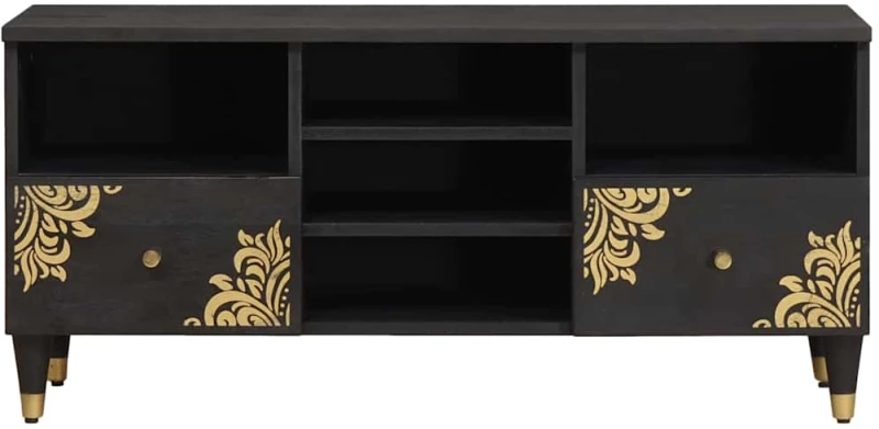 vidaXL Ντουλάπι TV με ράφι Μαύρο 100 x 33 x 46 εκ Στερεό ξύλο μάνγκο