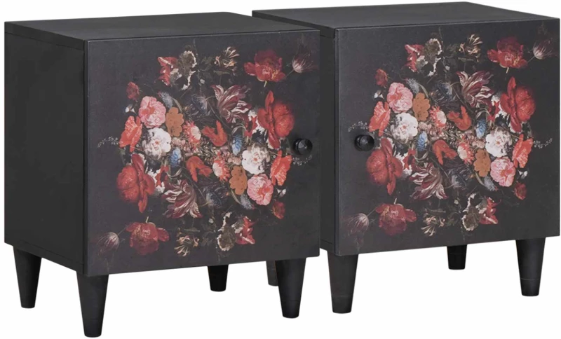 vidaXL Κομοδίνο με Πόρτα 2 pcs Μαύρο 40 x 33 x 46 εκ.