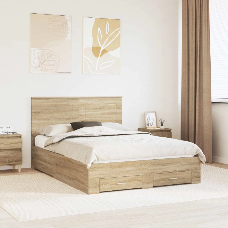 vidaXL Σκελετός Κρεβατιού Δρύς Sonoma 140 x 190 cm Επεξεργασμένο ξύλο