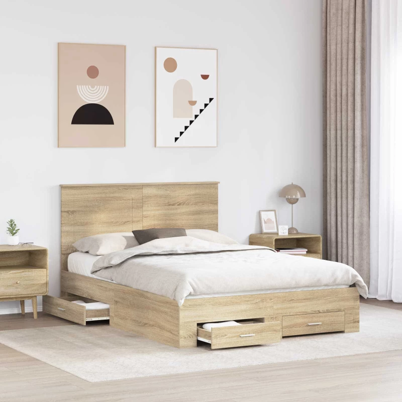 vidaXL Σκελετός Κρεβατιού Δρύς Sonoma 140 x 190 cm Επεξεργασμένο ξύλο