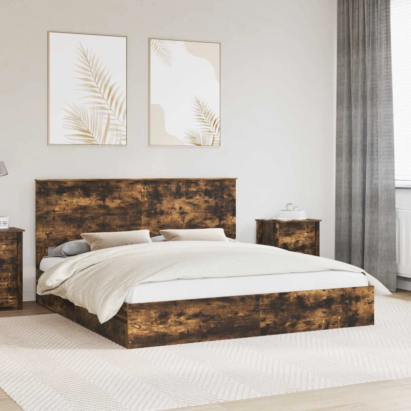 vidaXL Κρεβάτι Αποθήκης Καπνιστό Δρύς 180 x 200 cm Επεξεργασμένο ξύλο