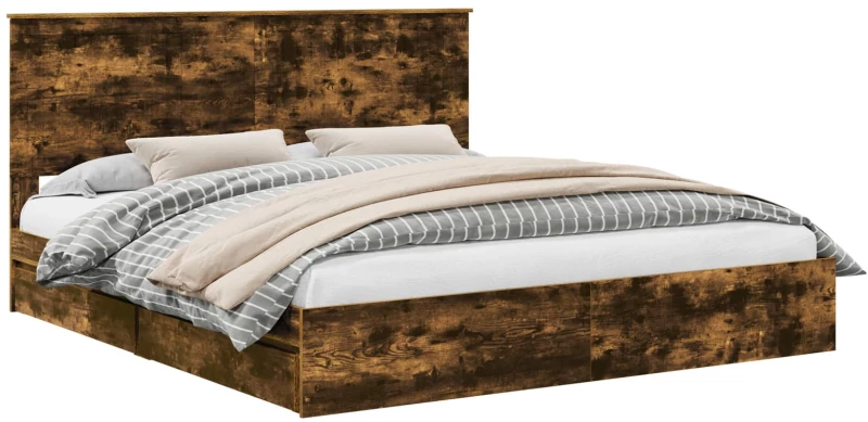 vidaXL Κρεβάτι Αποθήκης Καπνιστό Δρύς 180 x 200 cm Επεξεργασμένο ξύλο