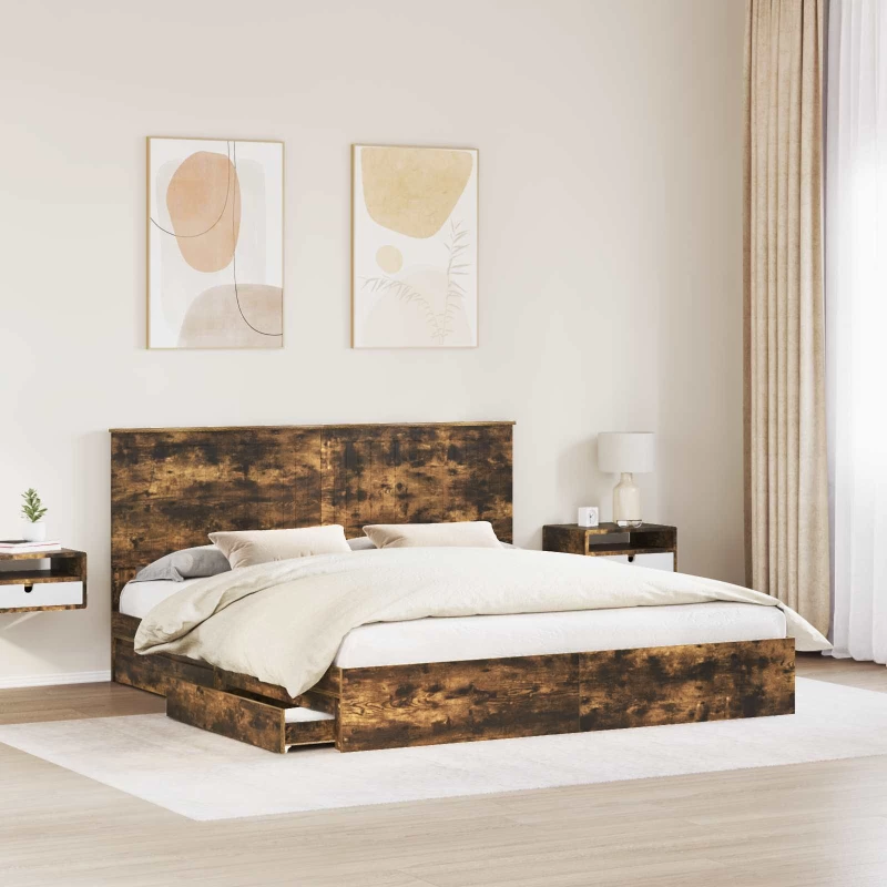 vidaXL Κρεβάτι Αποθήκης Καπνιστό Δρύς 180 x 200 cm Επεξεργασμένο ξύλο