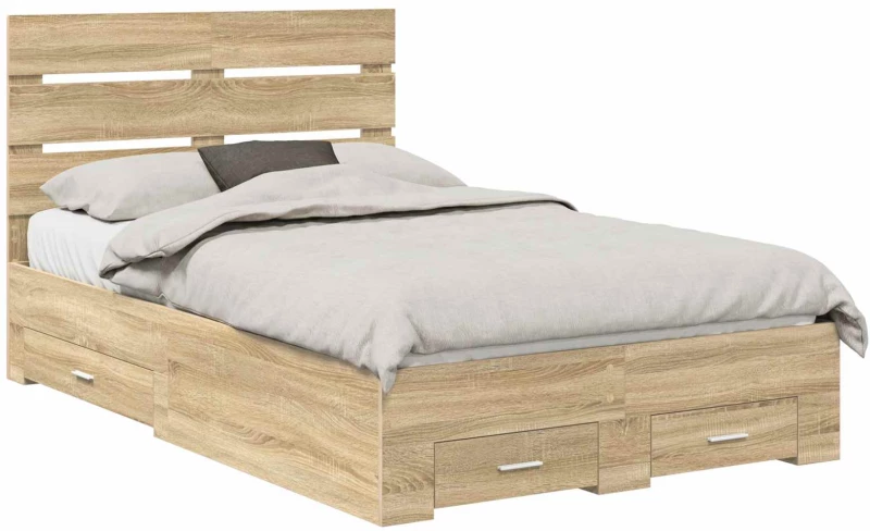 vidaXL Σκελετός Κρεβατιού Δρύς Sonoma 135 x 190 cm Επεξεργασμένο ξύλο