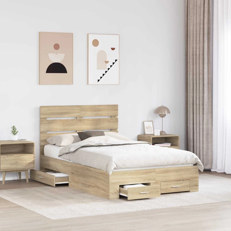 vidaXL Σκελετός Κρεβατιού Δρύς Sonoma 135 x 190 cm Επεξεργασμένο ξύλο