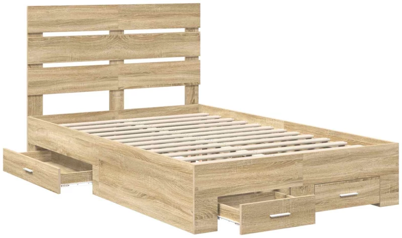 vidaXL Σκελετός Κρεβατιού Δρύς Sonoma 135 x 190 cm Επεξεργασμένο ξύλο