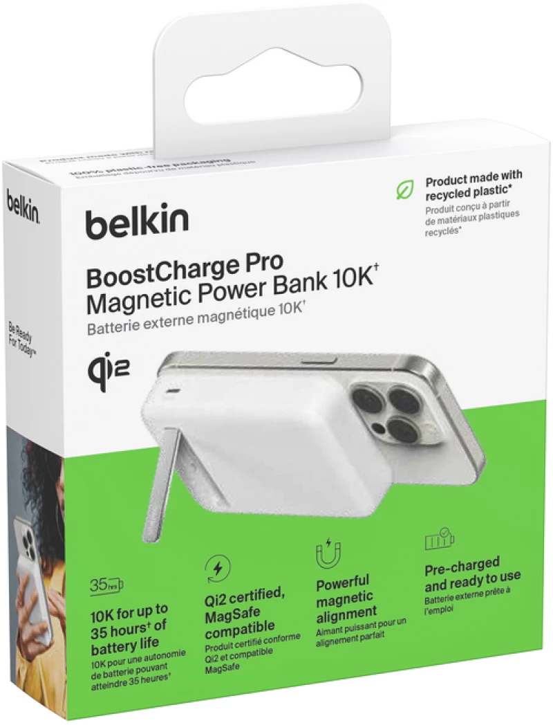 Belkin BPD008BTWH 10K Qi2 15W, MAGNETIC WIRELESS POWER BANK + KICK STAND, WHITE