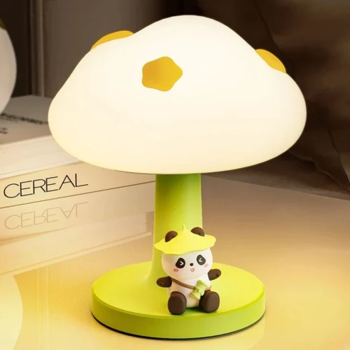 Διακοσμητικό Παιδικό Φωτιστικό Σιλικόνης με USB σε Σχήμα Μανιτάρι με Ζωάκι Πάντα - Arrango AT60799